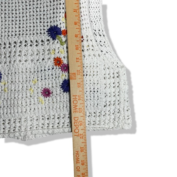 Free People Knit Crochet Crop Button Up Top Womens M White Boho Cottagecore - Picture 7 of 8